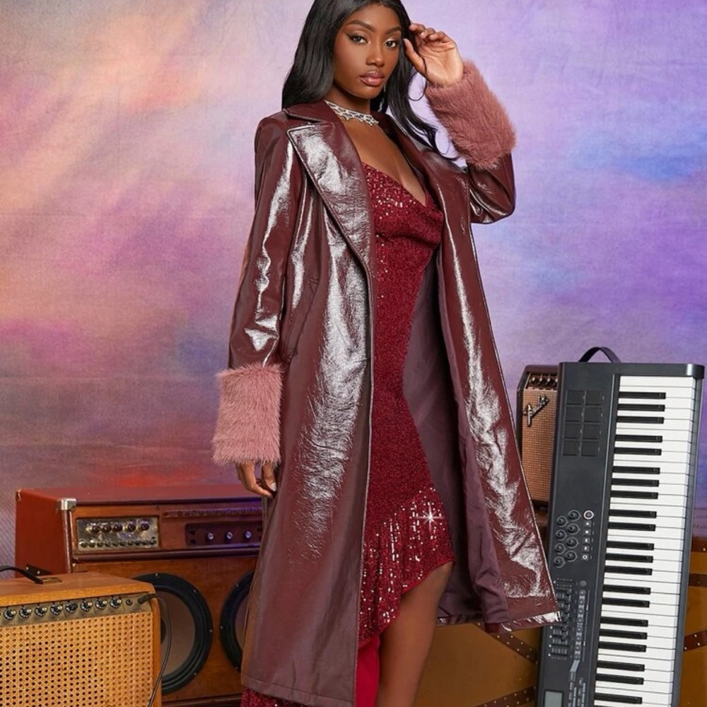 PU Leather Fur Cuff Trench